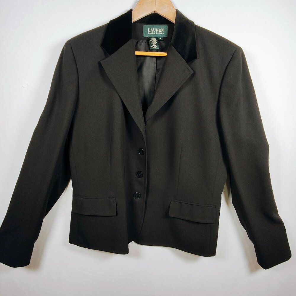 Lauren Ralph Lauren Women's Size‎ 14 Black Blazer with Velvet Collar 100% Wool